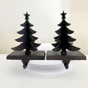Set of 2 Cast Iron Christmas Tree Stocking Holders Black Matte Bronze Undertone